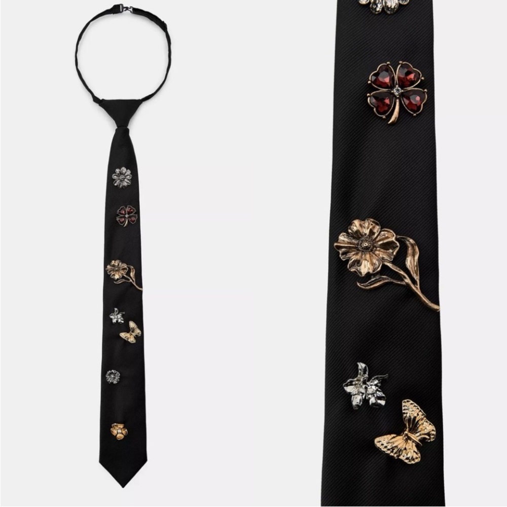NWT Zara Butterfly Floral Charm Tie